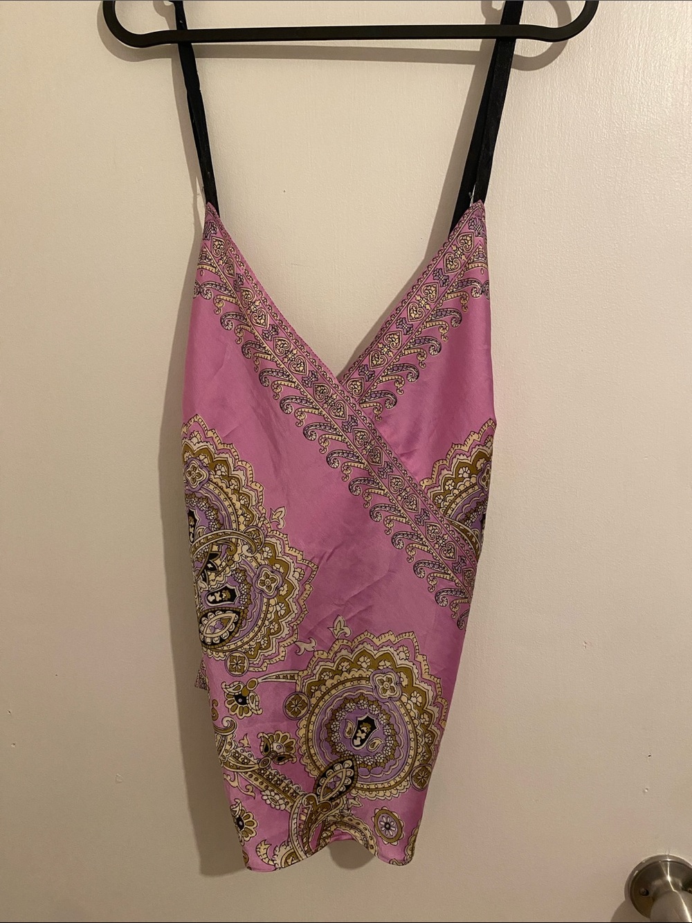 Pink Paisley Slip Dress with Black Straps